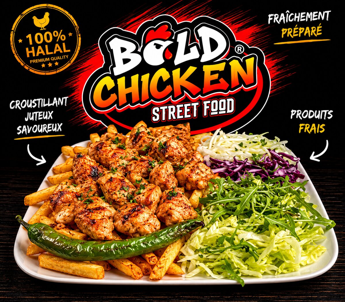 Assiette brochette poulet